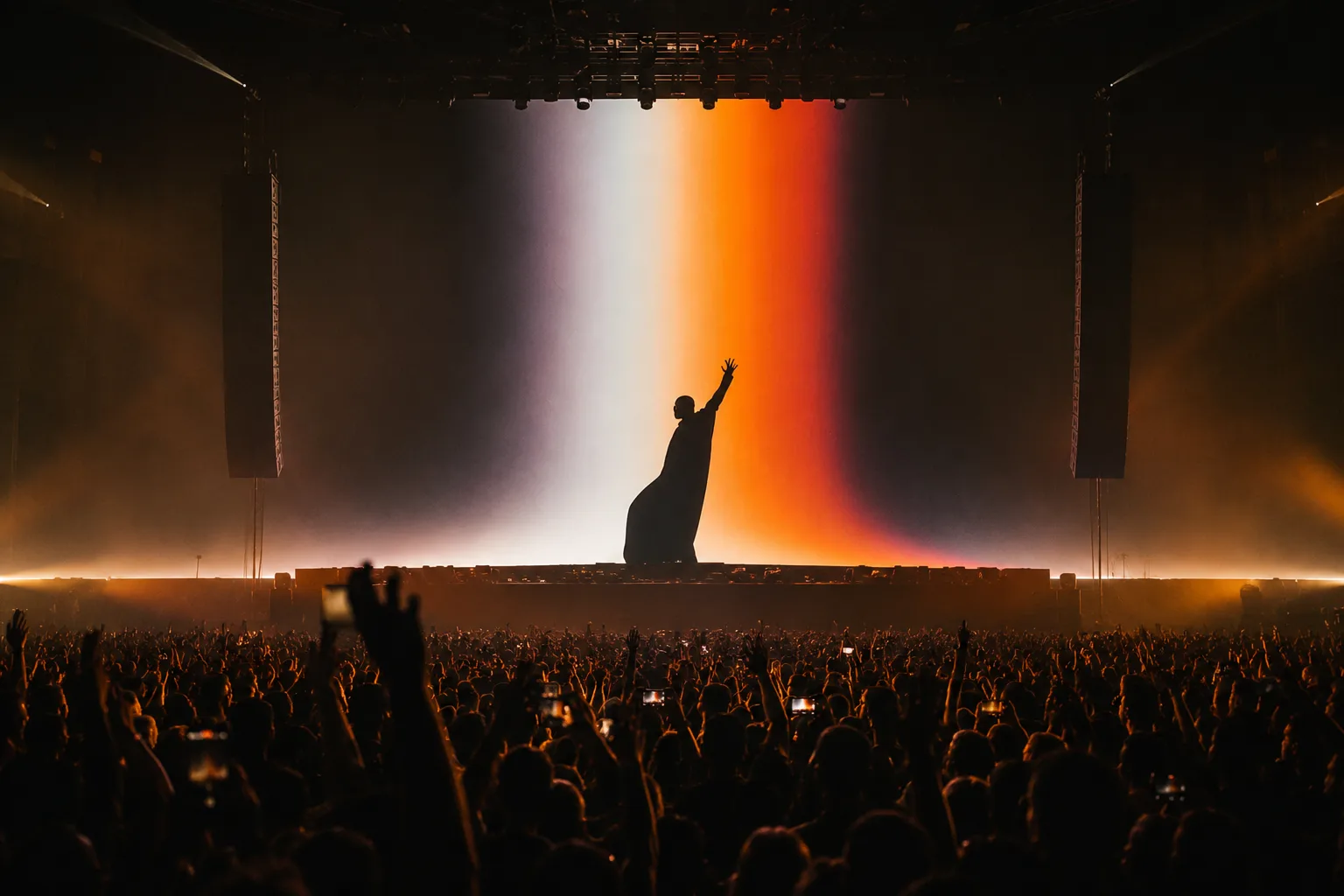 DJ set at a festival with a movie created live on the main screen